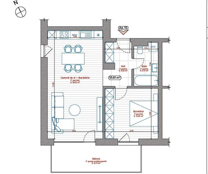 Apartament cu 2 camere nedecomandat în Aradului
