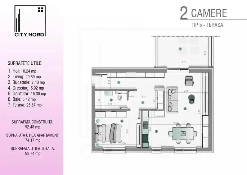 Apartament cu 2 camere decomandat în Nord