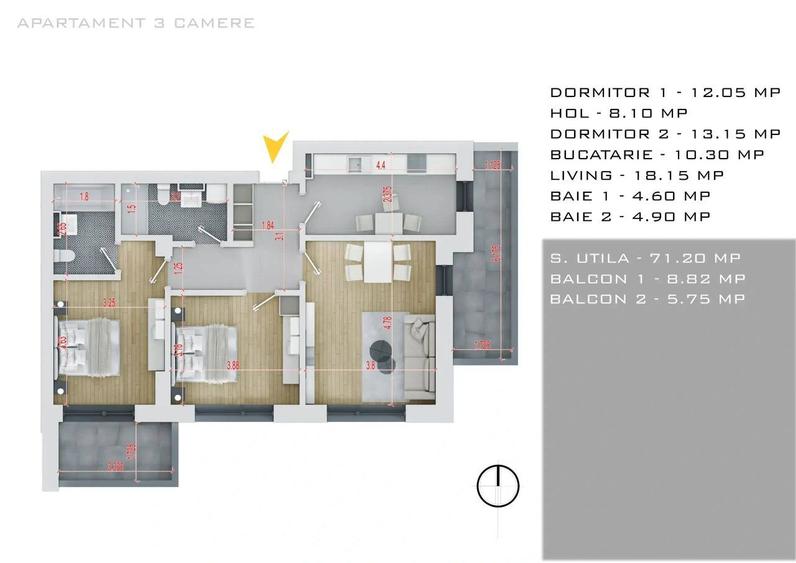 Apartament 3 Camere Decomandat doua bai utilate metrou Nicolae Teclu - 4