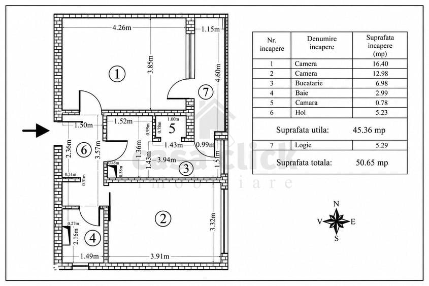 Apartament cu 2 camere decomandat în Central