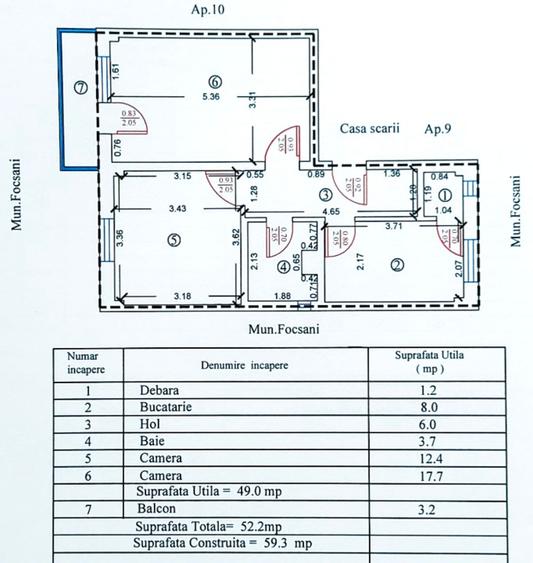 Apartament cu 2 camere decomandat în Central