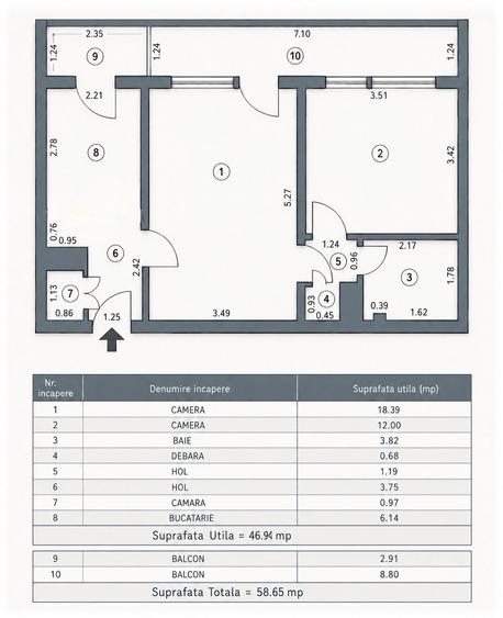 Apartament cu 2 camere, mobilat în Gara