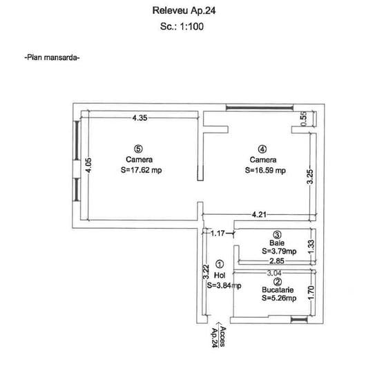 VAND APARTAMENT MANSARDA 2 camere , semidecomandat ,46 m2 Girocului , Proprietar - 5
