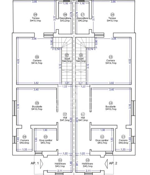 Duplex cu 4 camere cu Canalizare în Bucovăț (Remetea Mare)