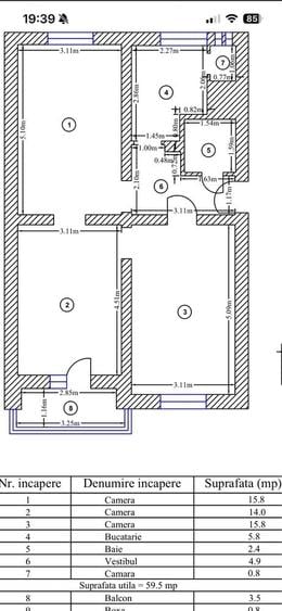 Apartament cu 3 camere semidecomandat în Floreasca