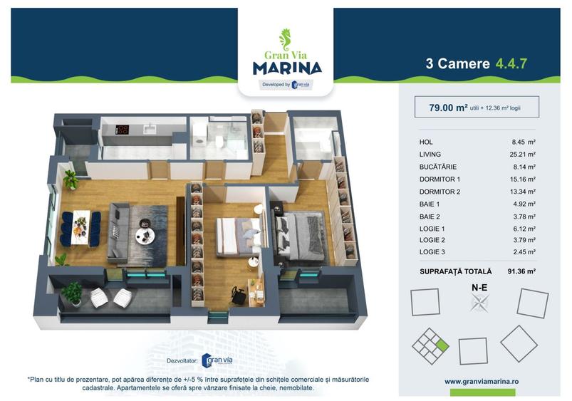 Apartament cu 3 camere decomandat în Aurel Vlaicu