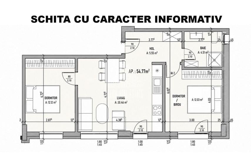 Apartament cu 3 camere semidecomandat în Baciu