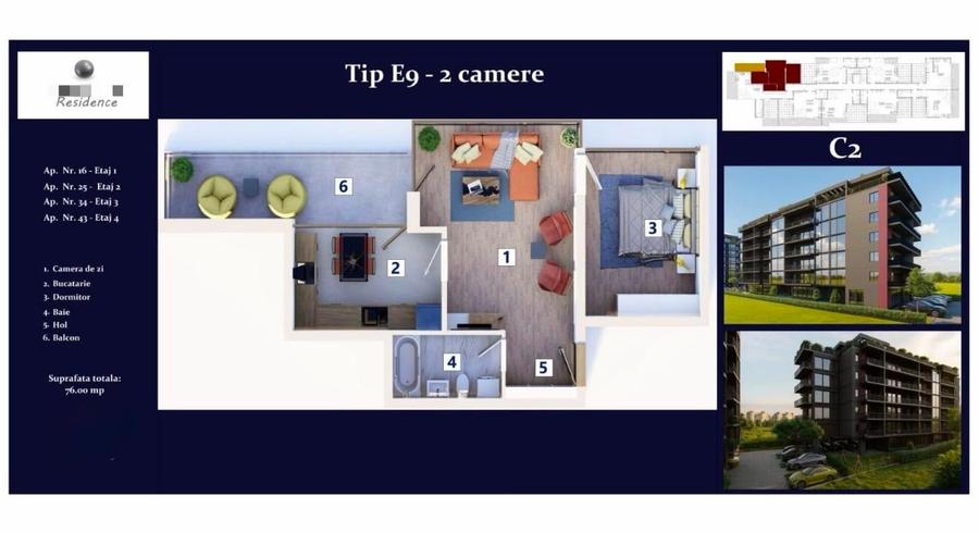 Apartament cu 2 camere semidecomandat în Central