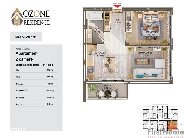 Apartament cu 2 camere în Nord