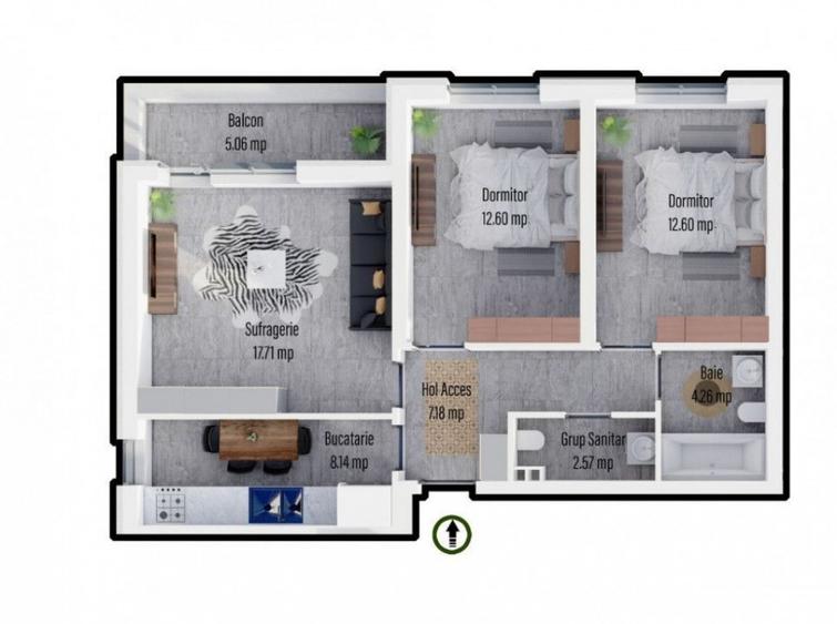 Apartament cu 3 camere decomandat în Militari