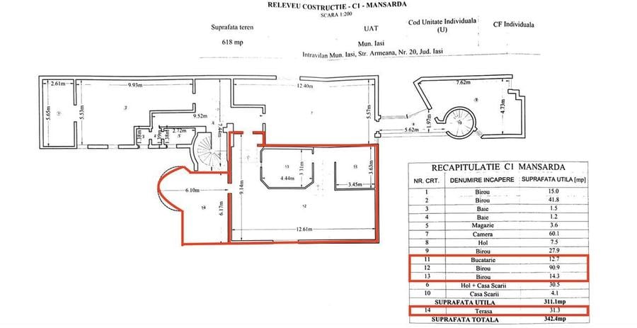 Birou, de 55 mp, în Central