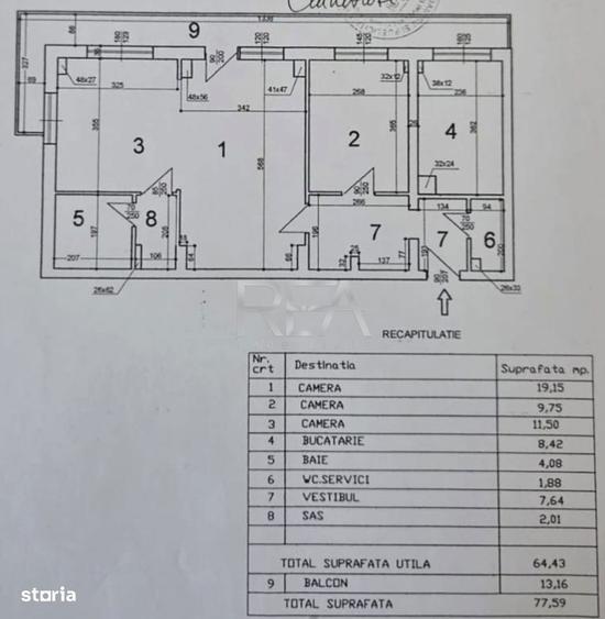 3 camere Teiul Doamnei, inst. schimb., et. 1, an 1983, 77 mp, renovat - 2