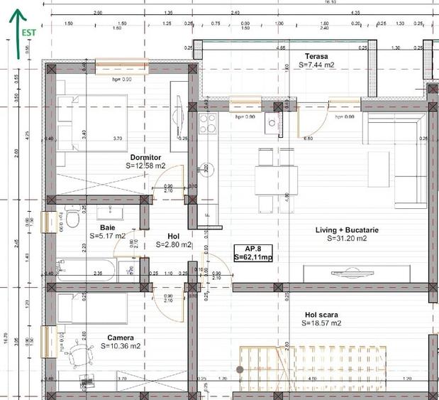 Proprietar – 3 camere, terasă mare, complet mobilat si utilat, parcare - 14
