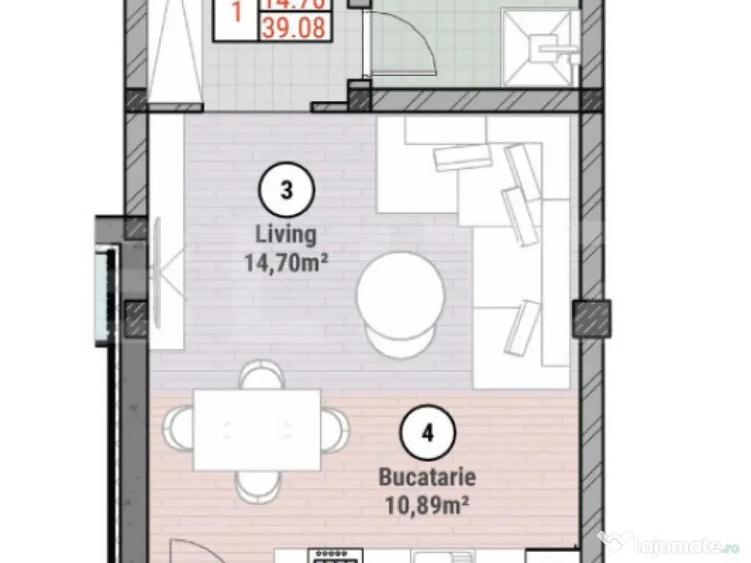 Apartament cu 1 camere 39 mp utili - 1