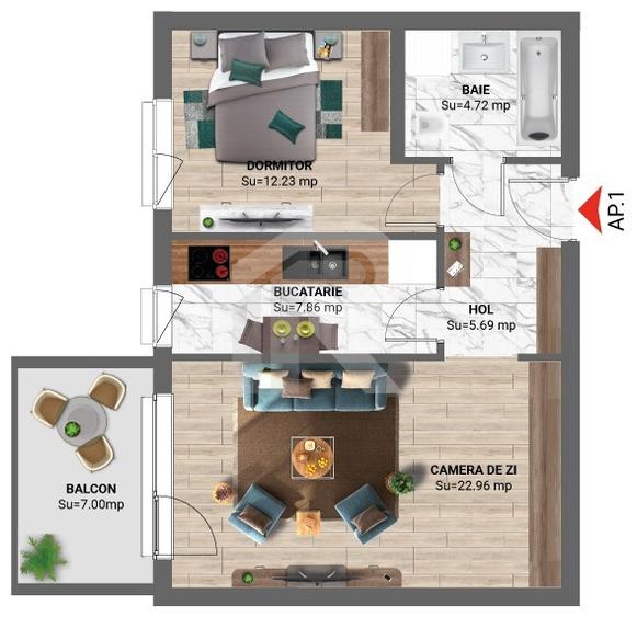 Apartament 2 camere – Greenfield Baneasa, 60,3 m², bloc 2024 - 15