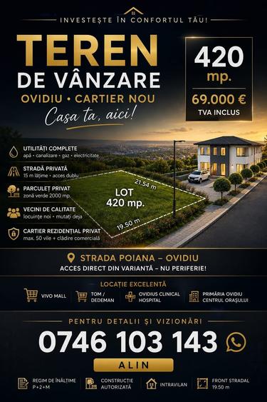 Teren Construcții de 420 mp, în Ovidiu