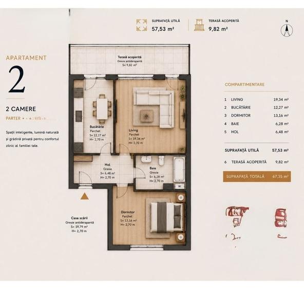 Apartament cu 2 camere decomandat în Soarelui