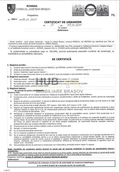 Teren Moieciu zona Pestera cu PUZ si utilitati | 4.649mp - 9