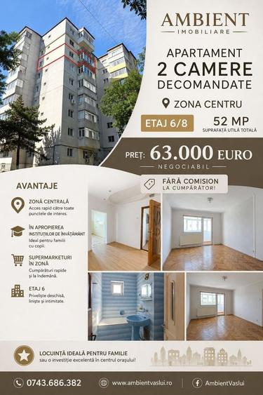 Apartament cu 2 camere decomandat în Central