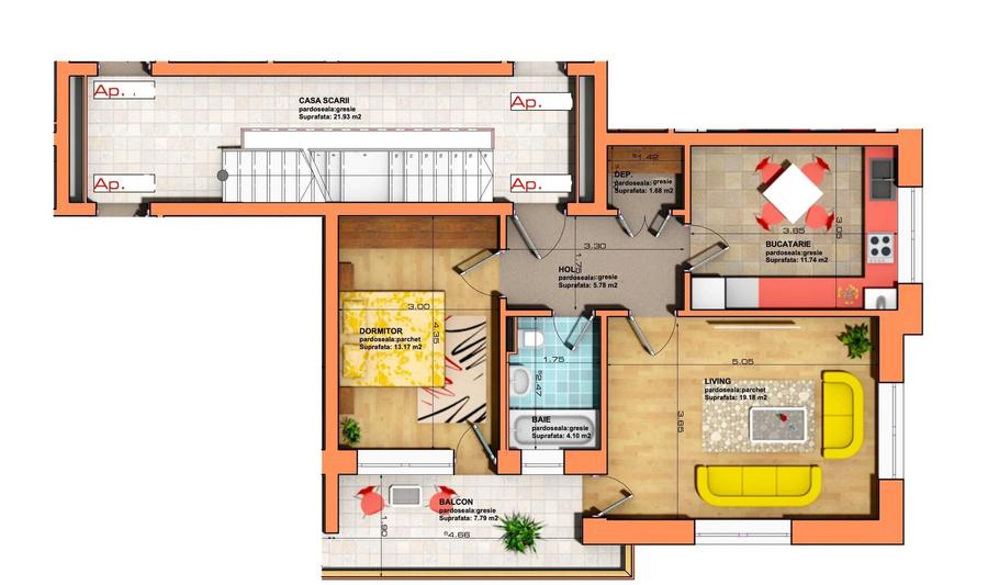 Apartament cu 2 camere decomandat în Tractorul