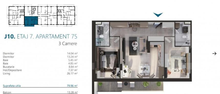 Apartament 3 camere, cu terasa 13 mp, super view, zona Elite - 1