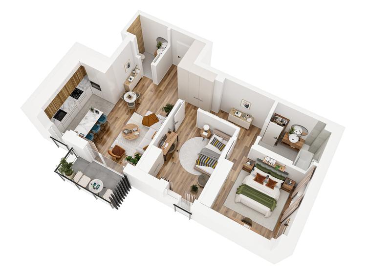 Apartament de 3 camere, 68 mp+balcon si terasa, ansamblu rezidential nou - 2