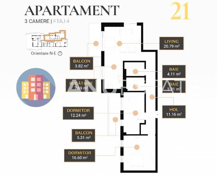 Apartament cu 3 camere decomandat, mobilat în Centrul Civic