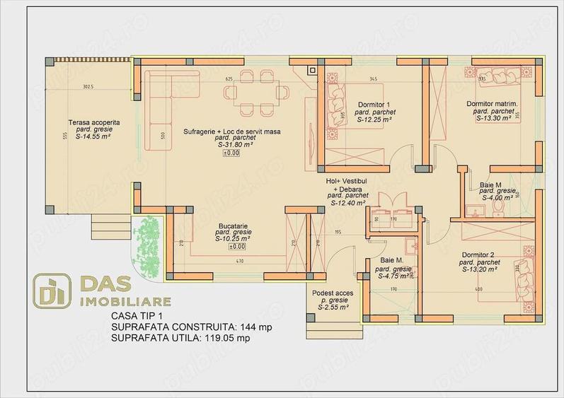 Casa pe un nivel, constructie la rosu situata in Grosi - 9