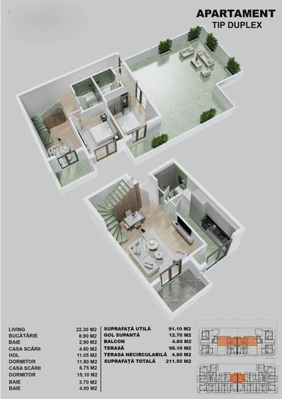 Penthouse-3 camere-terasa privata-acces metrou - 5
