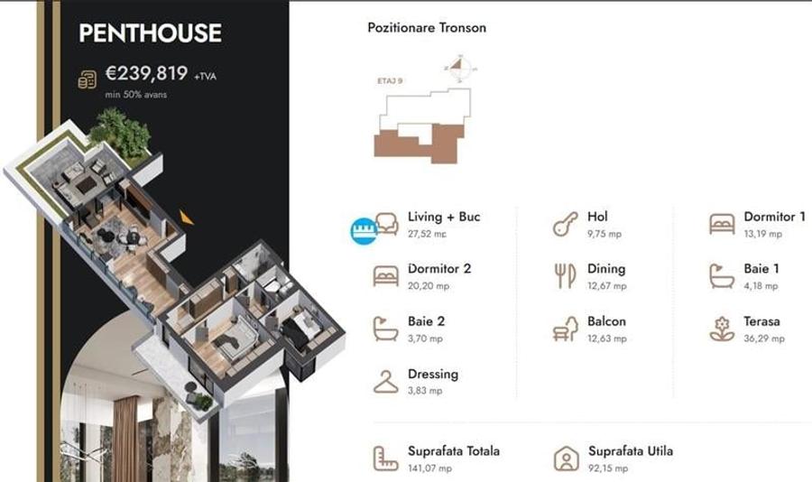 Penthouse 3 camere cu terasa,141.07 mp,bloc nou,zona Nicolina Selgros - 13