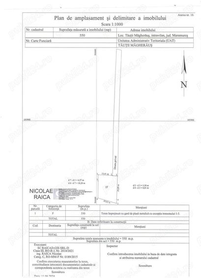 Tautii Magheraus, parcela 550 mp,strada 61, la doar 3300 euro ar.