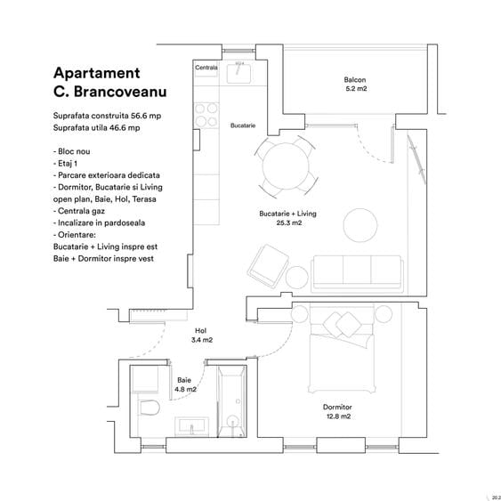 Vand apartament 2 camere complet mobilat, etaj 1, cu loc de parcare - 4