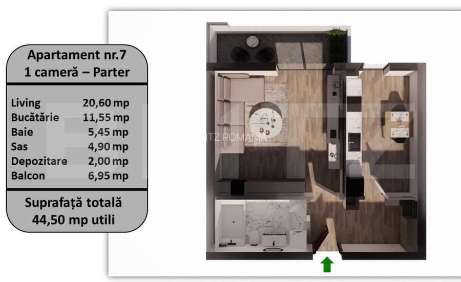Apartament tip studio, 44.5 mp, zona Tractorul Apartament tip studio, 44.5 mp, zona Tractorul