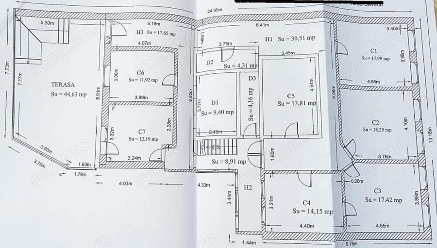 Caransebes - Sp. Birouri cu 7 camere - S:180mp - 7