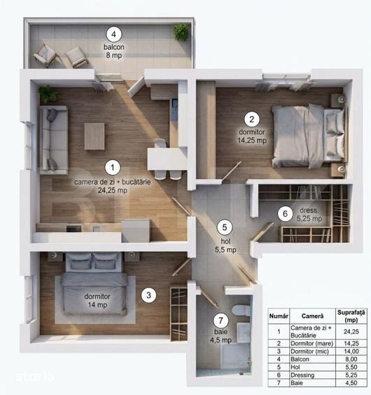Apartament cu 3 camere decomandat în Central