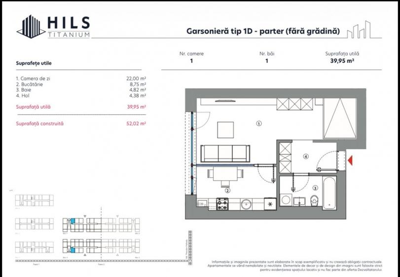 Garsoniera  / Hils Titanium Faza 2 / 10 minute Metrou / Comision 0% - 8