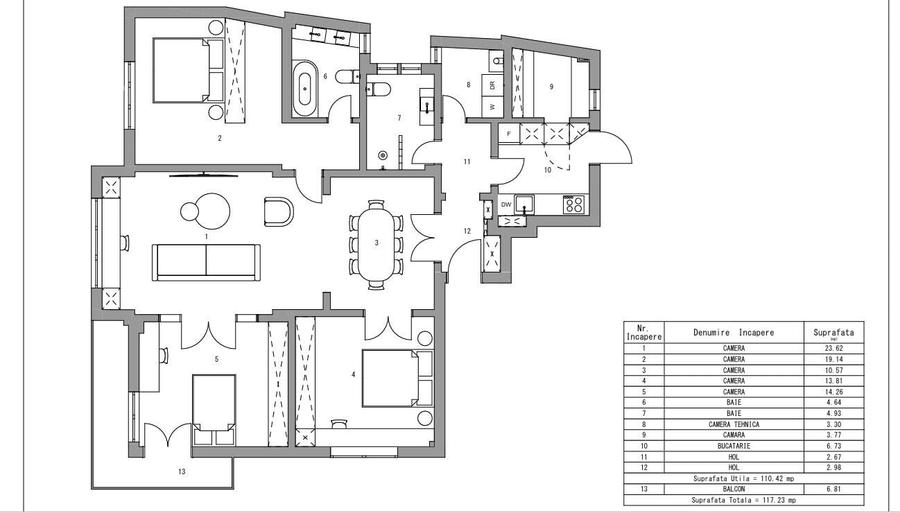 Apartament cu 5 camere semidecomandat, mobilat în Armeneasca