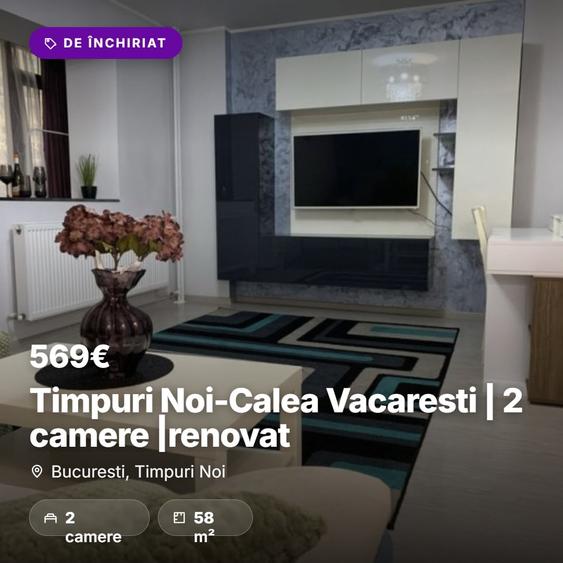 Apartament cu 2 camere decomandat, mobilat în Timpuri Noi