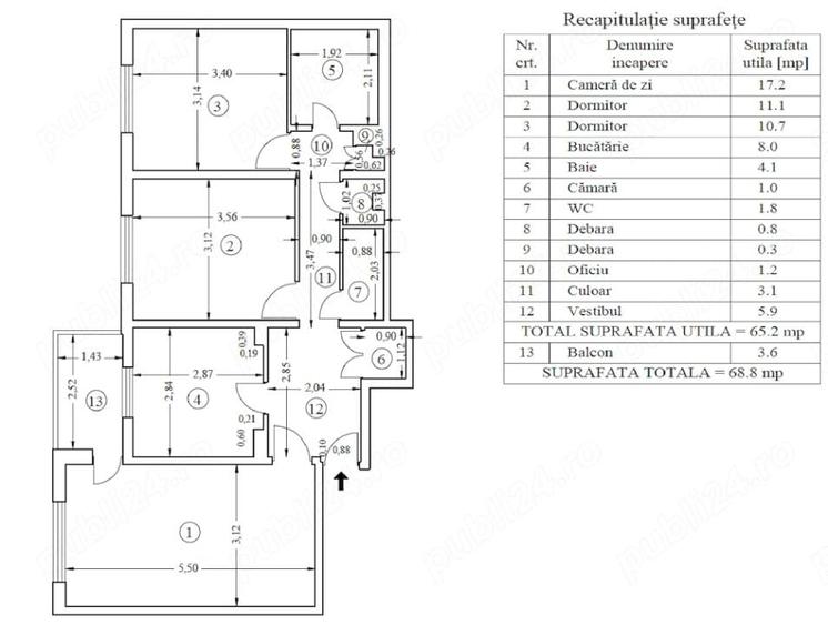 Apartament cu 3 camere în Militari