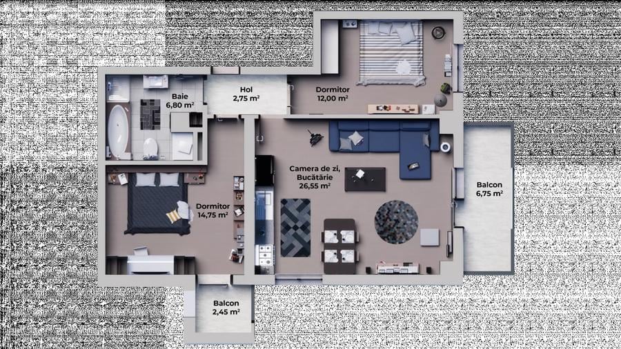Apartament cu 3 camere decomandat în Periferie