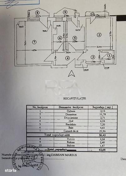2 camere decomandat | Unirii | Bloc 1994 | 56,43 mp utili | - 3