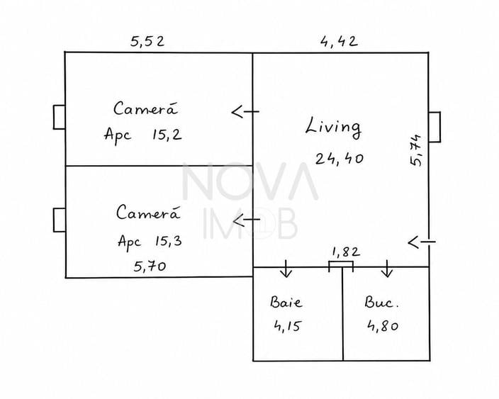 Apartament cu 3 camere semidecomandat în Ultracentral