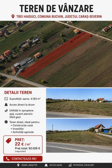 Teren agricol intravilan de 4000 mp, în Buchin