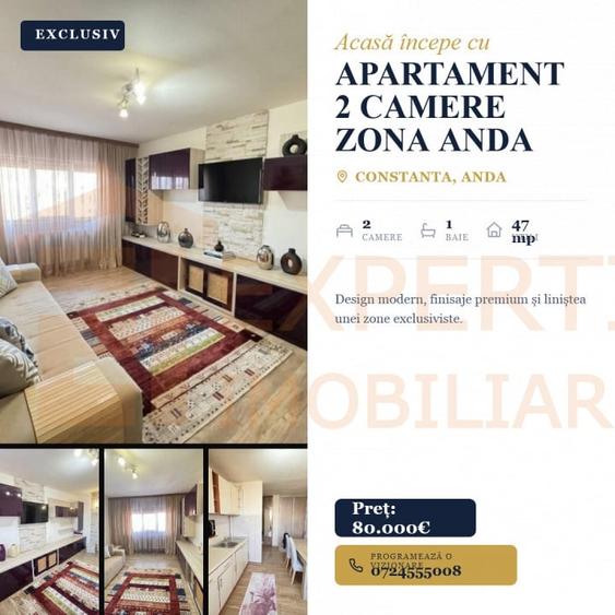 Apartament cu 2 camere decomandat, mobilat în Anda