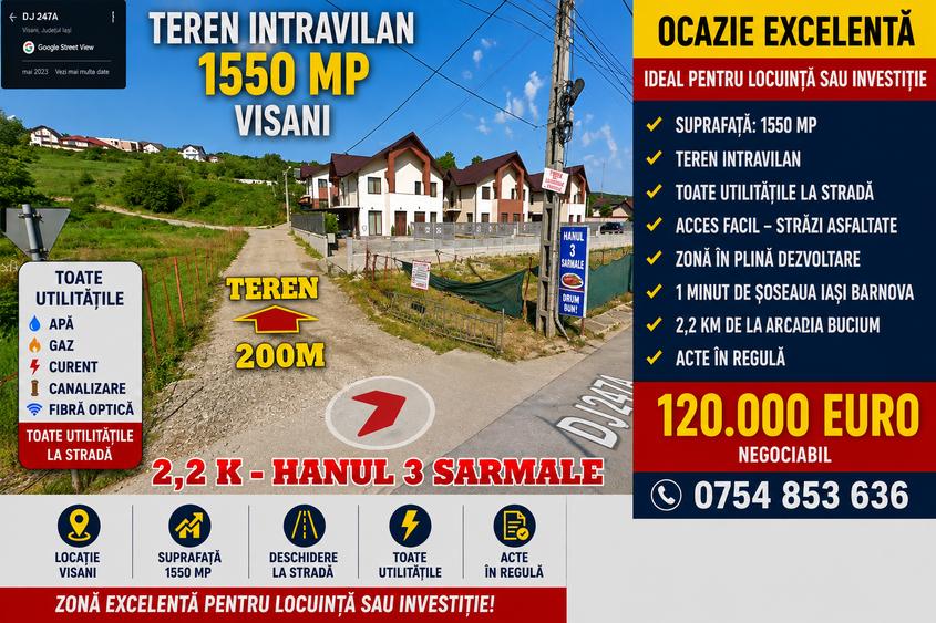 Teren Construcții intravilan de 1550 mp, în Bucium