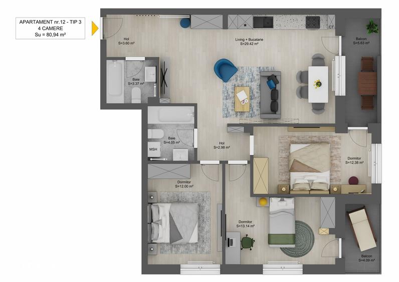Apartament cu 4 camere în Șelimbăr