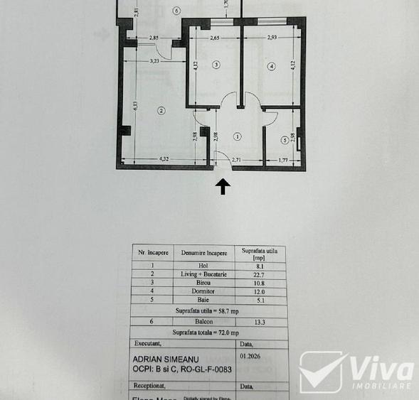 Apartament cu 3 camere semidecomandat în Galata