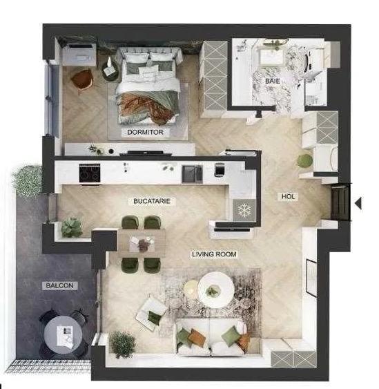 Apartament cu 2 camere semidecomandat, mobilat în Pipera