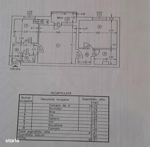 Apartament cu 2 camere semidecomandat în Central
