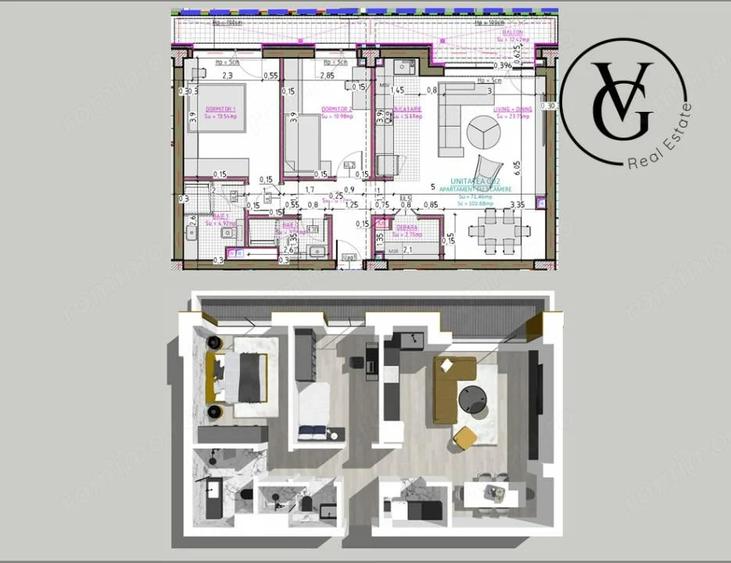 Apartament cu 3 camere decomandat în Inel II
